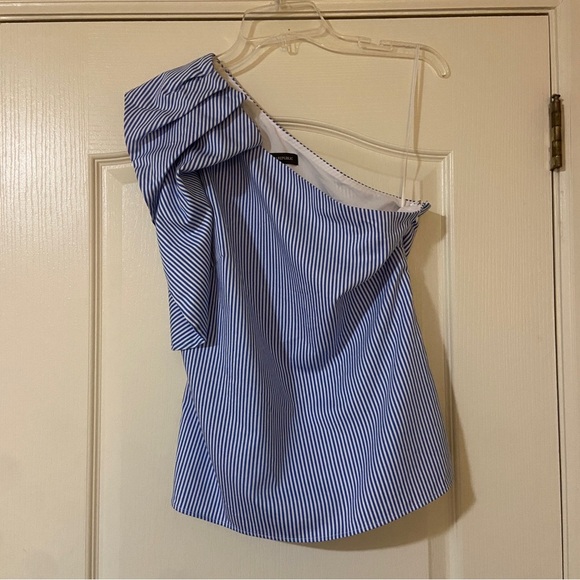 Banana Republic Blue and White Striped One-Shoulder Top - Picture 2 of 12